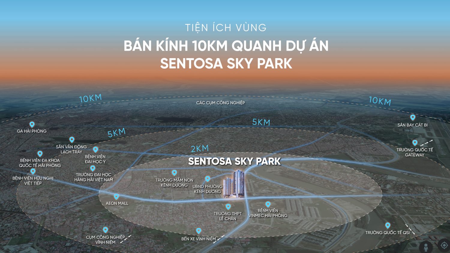 Liên kết vùng bán kính 10km quanh chung cư Sentosa Sky Park
